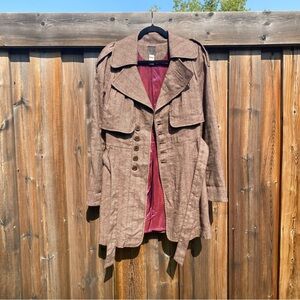DIESEL | Wool & Linen Made in Italy Trench Coat | Iridescent Magenta Lining
